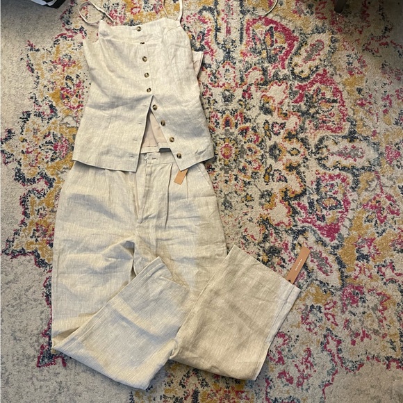 NWT Reformation Petites Mason Linen Pant in Oatmeal Size 6 6P - Picture 8 of 8